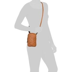 Vilenca Holland Crossbody Purse Bag Tan Woven Leather 5.5"Wide x 7.5"High Italy
